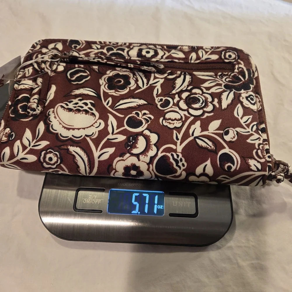 NEW Vera Bradley Large Tab Wallet Bubbly‎ Flowers Cinnamon, Brown Black Ivory